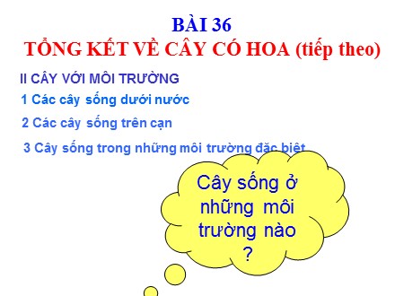 Bài giảng Sinh học Lớp 6 - Tiết 36: Tổng kết về cây có hoa (Tiếp theo)