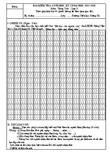 Bài kiểm tra cuối học kì 1 Tiếng Việt Lớp 3 - Trường TH Trừng Xá