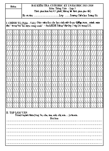 Bài kiểm tra cuối học kì 1 Tiếng Việt Lớp 5 - Trường TH Trừng Xá