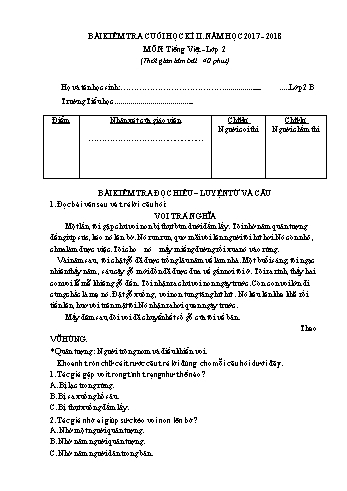 Bài kiểm tra cuối học kì 2 Tiếng Việt Lớp 2