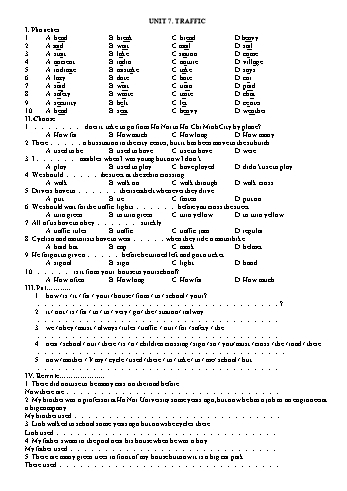 Bài tập Tiếng Anh Lớp 7 - Unit 7: Traffic