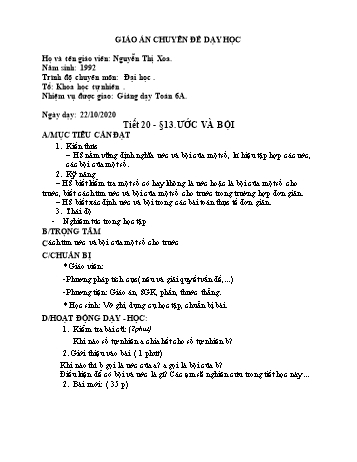 Chuyên đề dạy học Toán Lớp 6 - Tiết 20, Bài 13: Ước và bội - Nguyễn Thị Xoa