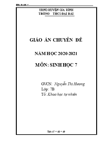 Chuyên đề Sinh học Lớp 7 - Đa dạng lớp thú - Nguyễn Thị Hương - Trường THCS Đại Bái