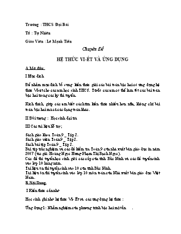 Chuyên đề Toán Lớp 9 - Hệ thức vi-ét và ứng dụng - Lê Mạnh Tiến