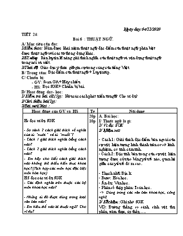 Giáo án Ngữ văn Lớp 9 - Tiết 24: Thuật ngữ