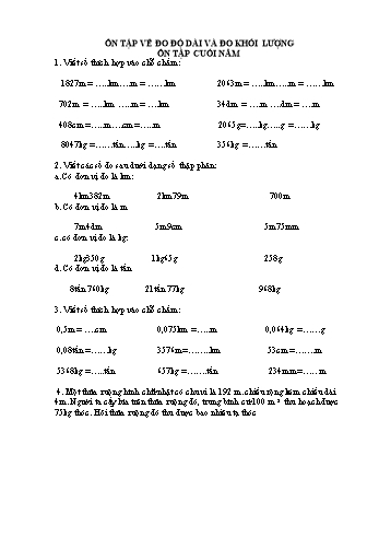 Ôn tập cuối năm Toán Lớp 2 - Đo độ dài và đo khối lượng