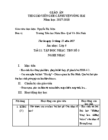 Bài giảng Âm nhạc Lớp 5 - Tiết 11: Tập đọc nhạc TĐN số 3 - Nguyễn Thị Mậu