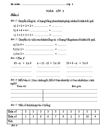 Bài tập Toán Lớp 2