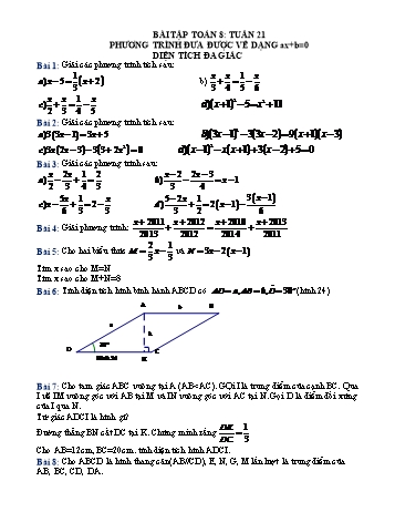 Bài tập Toán Lớp 8 - Tuần 21 - Phương trình đưa được về dạng ax+b=0. Diện tích đa giá