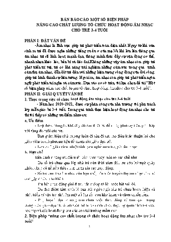 Báo cáo Một số biện pháp nâng cao chất lượng tổ chức hoạt động âm nhạc cho trẻ 3-4 tuổi