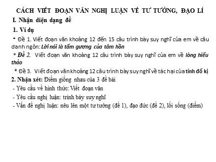 Cách viết đoạn văn nghị luận về tư tưởng, đạo lí