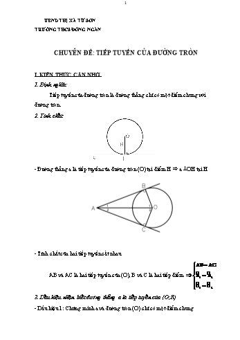 Chuyên đề Toán Lớp 9 - Chuyên đề: Tiếp tuyến của đường tròn - Trường THCS Đông Ngàn