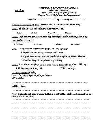 Đề khảo sát chất lượng Toán và Tiếng Việt Lớp 5 - Tuần 21 - Mã đề: 07 (Có hướng dẫn chấm)