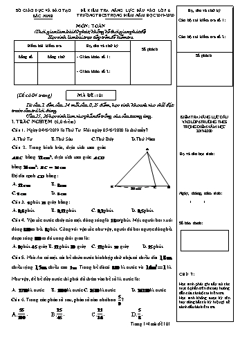 Đề kiểm tra năng lực đầu vào Lớp 6 môn Toán - Mã đề: 101- Sở GD&ĐT Bắc Ninh