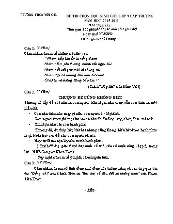 Đề thi chọn học sinh giỏi cấp trường Ngữ văn Lớp 9 - Trường THCS Yên Giả (Có hướng dẫn chấm)