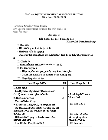 Giáo án Âm nhạc Lớp 3 - Tiết 4: Học bài hát Bài ca đi học - Nguyễn Thanh Huyền