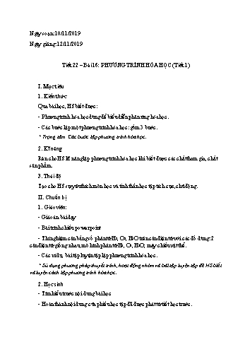 Giáo án Hóa học Lớp 8 - Tiết 22, Bài 16: Phương trình hóa học