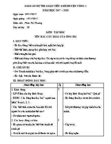 Giáo án Tập đọc Lớp 2 - Cây xoài của ông em - Phan Thị Phương