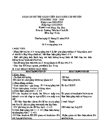Giáo án Toán Lớp 1 - Số 0 trong phép trừ - Phan Thị Hoa