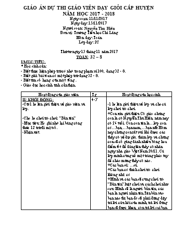 Giáo án Toán Lớp 2 - 32-8 - Nguyễn Thu Hiền