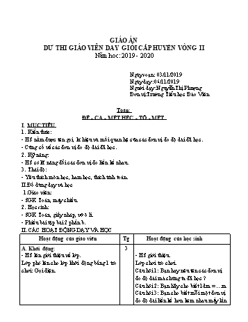 Giáo án Toán Lớp 3 - Đề-ca-mét. Héc-tô-mét