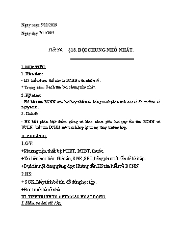 Giáo án Toán Lớp 6 - Tiết 34, Bài 18: Bội chung nhỏ nhất