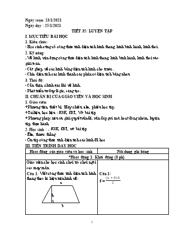 Giáo án Toán Lớp 8 - Tiết 35: Luyện tập diện tích hình thang, hình thoi