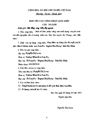 SKKN Một số biện pháp nâng cao chất lượng chuyên môn cho đội ngũ giáo viên ở trường mầm non Tam Đa - huyện Yên Phong - tỉnh Bắc Ninh