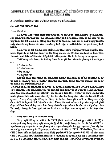 Tài liệu Module THCS - Module 17: Tìm kiếm, khai thác, xử lí thông tin phục vụ bài giảng