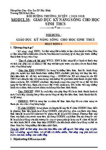 Tài liệu Module THCS - Module 35: Giáo dục kỹ năng sống cho học sinh THCS