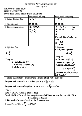 Đề cương ôn tập cuối học kì I môn Vật lí 9