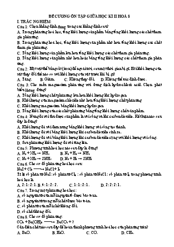 Đề cương ôn tập giữa học kì II môn Hóa học Lớp 8