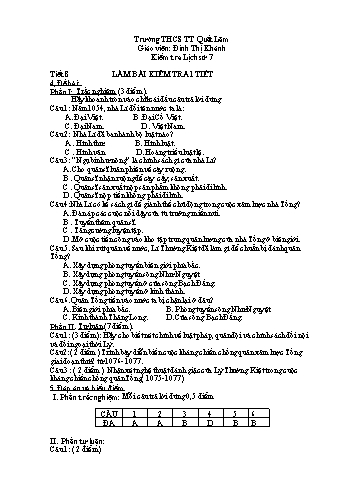 4 Đề kiểm tra môn Lịch sử Lớp 7 - Đinh Thị Khánh (Có đáp án)