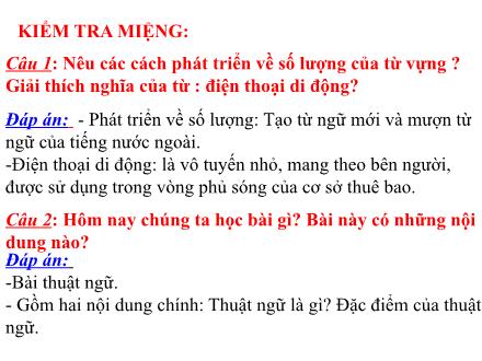 Bài giảng Ngữ văn Lớp 9 - Tiết 34: Thuật ngữ