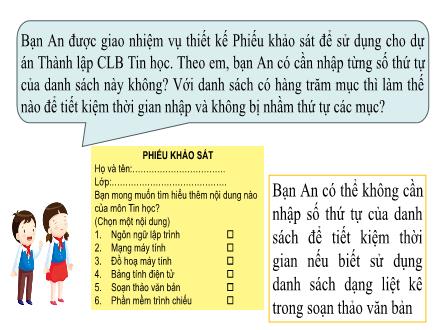 Bài giảng Tin học Lớp 8 Sách KNTT - Bài: Làm việc với danh sách dạng liệt kê và hình ảnh trong văn bản