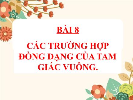 Bài giảng Toán Lớp 8 - Chương III, Bài 8: Các trường hợp đồng dạng của tam giác vuông