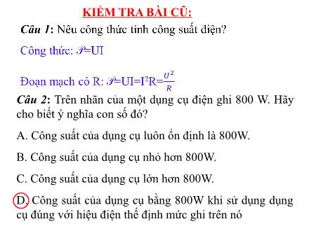 Bài giảng Vật lý Lớp 9 - Tiết 13: Điện năng. Công của dòng điện