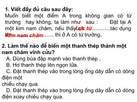 Bài giảng Vật lý Lớp 9 - Tiết 42: Tổng kết chương II Điện từ học