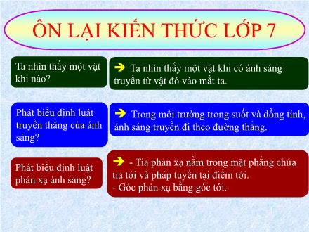 Bài giảng Vật lý Lớp 9 - Tiết 44: Hiện tượng khúc xạ ánh sáng