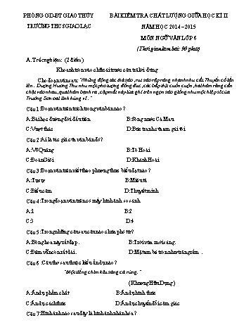 Bài kiểm tra chất lượng giữa học kì II môn Ngữ văn Lớp 6 - Năm học 2014-2015 - Trường THCS Giao Lạc (Có đáp án)