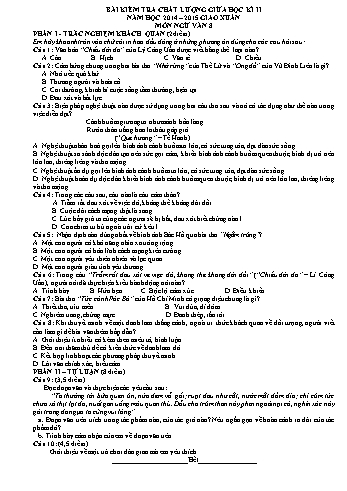Bài kiểm tra chất lượng giữa học kỳ II môn Ngữ văn Lớp 8 - Năm học 2014-2015 - Trường THCS Giao Xuân (Có đáp án)