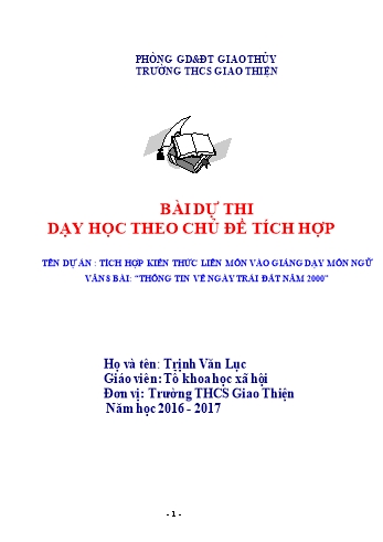 Dạy học theo chủ đề Tích hợp Ngữ văn Lớp 8 - Bài: Thông tin về ngày trái đất năm 2000
