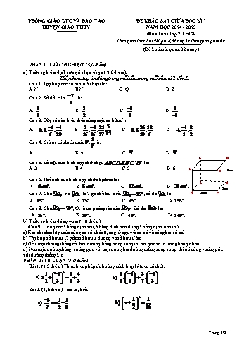 Đề khảo sát chất lượng giữa học kì I môn Toán Lớp 7 - Năm học 2024-2025 - Trường THCS Giao Yến (Kèm đáp án)