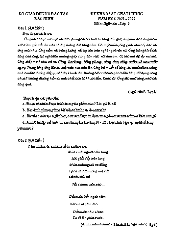 Đề khảo sát chất lượng môn Ngữ văn Lớp 9 - Năm học 2021-2022 - Sở GD&ĐT Bắc Ninh (Có đáp án)
