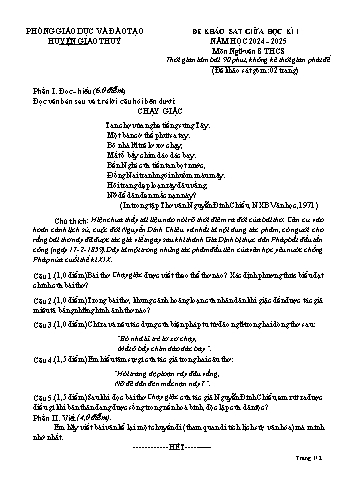 Đề khảo sát giữa học kì I môn Ngữ văn Lớp 8 - Năm học 2024-2025 - Trường THCS Giao Thịnh (Kèm đáp án)