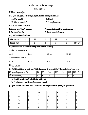 Đề kiểm tra 1 tiết chương III môn Đại số Lớp 7 (Có đáp án)