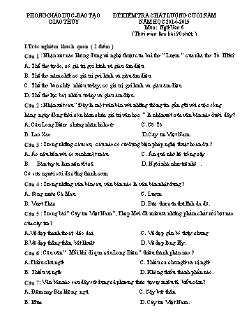 Đề kiểm tra chất lượng cuối năm môn Ngữ văn 6 - Năm học 2014-2015 - Trường THCS Giao Hương (Kèm đáp án)