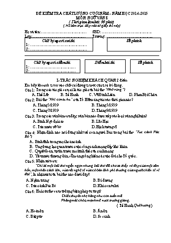 Đề kiểm tra chất lượng cuối năm môn Ngữ văn 8 - Năm học 2014-2015 - Trường THCS Giao Thanh (Kèm đáp án)