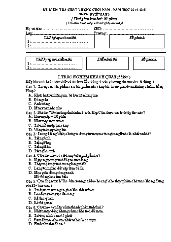 Đề kiểm tra chất lượng cuối năm môn Ngữ văn 9 - Năm học 2014-2015 - Trường THCS Giao Thanh (Kèm đáp án)