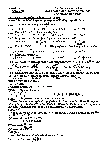 Đề kiểm tra chất lượng cuối năm môn Toán Lớp 8 - Năm học 2014-2015 - Trường THCS Giao Yến (Kèm đáp án)